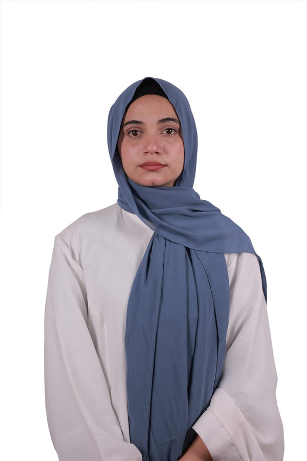 Sarazi Silk Air plain chiffon hijab in Denim Blue