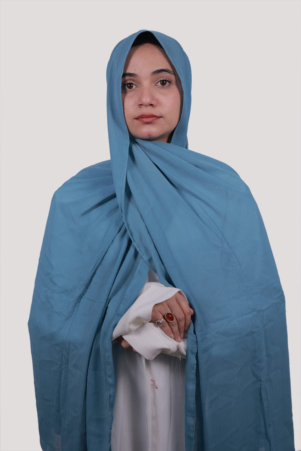 Sarazi Refined Ripple crinkle chiffon hijab in Denim Blue